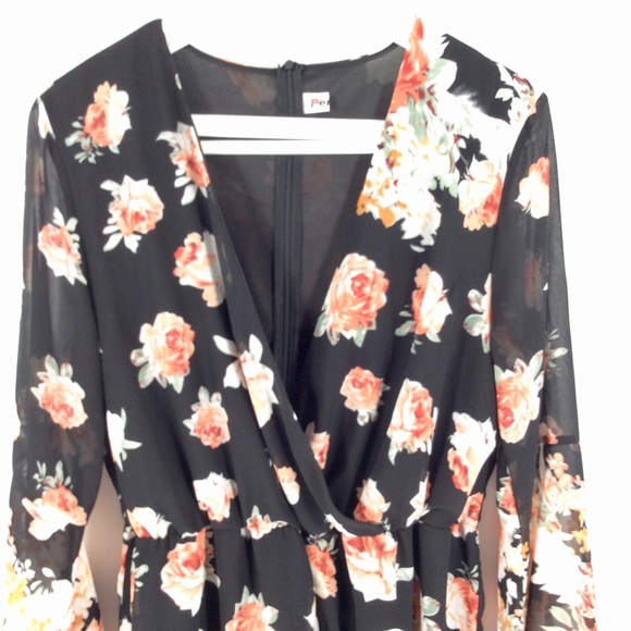 PerSun Floral Deep V Zip Long Sleeve Romper XL - Picture 3 of 13